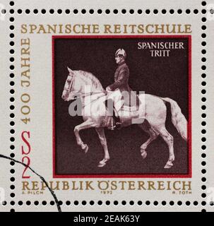 Stempel in der Österreichischen zeigt, Pferdesport und Reitsport ausgestellt, der Spanischen Reitschule in Wien, ca. 1972. Stockfoto