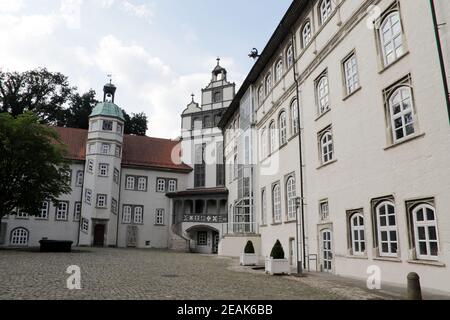 Schloss Gifhorn, Schlossanlage im Weserrenaissance-Stil, heute Sitz des kreisrates des Gifhorn-Kreises Stockfoto