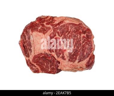 Close up rohes Rindfleisch ribeye Steak isoliert auf weißem Stockfoto
