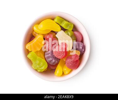 Bunte fruchtige Gelee Bonbons in Schüssel. Stockfoto