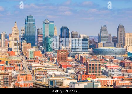 Blick auf die Skyline von Kansas City in Missouri Stockfoto