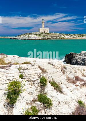 Leuchtturm in Vieste, Region Apulien, Italien Stockfoto
