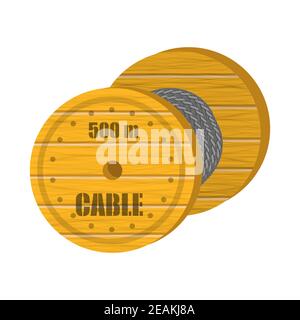 Koaxial-Digitalkabel mit Holzspule isoliert auf weißem Hintergrund Stockfoto