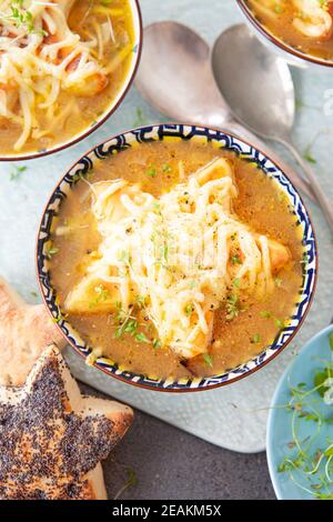 Französische Zwiebelsuppe Stockfoto