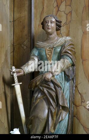 Die heilige Katharina von Alexandria Statue auf dem Altar des Heiligen Antonius von Padua in der Allerheiligen Kirche in der Bedenica, Kroatien Stockfoto