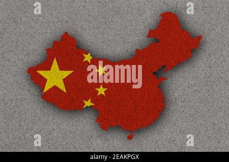 Karte und Flagge von China auf Filz Stockfoto
