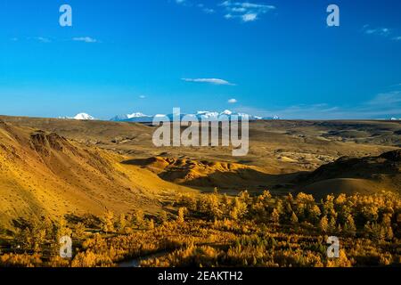 Die altai-Berge. Landschaft der Natur auf dem Altai-Gebirge und in den Schluchten zwischen den Bergen. Stockfoto