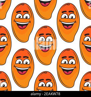 Lachen glücklich orange tropische Mango nahtlose Muster mit einer Wiederholung Motiv im quadratischen Format geeignet für Tapeten und Textilien Stock Vektor