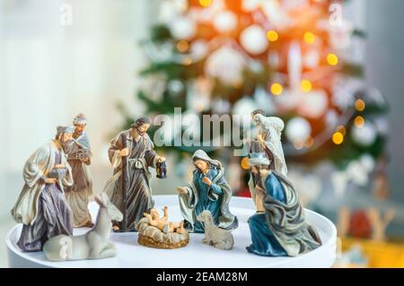 Weihnachtskrippe Jesus Christus, Maria und Joseph Stockfoto