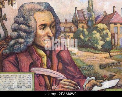 Francois de Voltaire ein Porträt aus französischem Geld Stockfoto