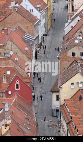 Blick über die Dächer von Radiceva Straße in Zagreb, Kroatien Stockfoto