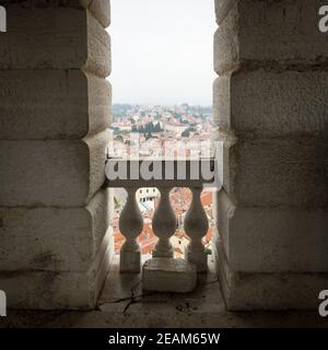 Blick vom Glockenturm in Rovinj Kroatien Stockfoto