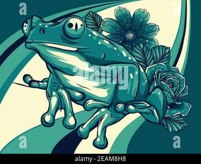 Frosch mit Blume farbigen Hintergrund Vektor-Illustration Stock Vektor