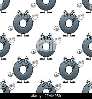 Lustig glücklich winkende Zahl Null - 0 - mit einem Fröhliches Lächeln und gestikulieren ein nichts mit den Fingern in Ein nahtloses Hintergrundmuster Stock Vektor