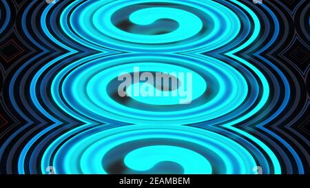Spirale gewellte Textur mit Neonbeleuchtung, computergeneriert. 3D-Rendering des Plasma-Hintergrunds Stockfoto
