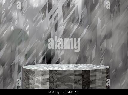 Grauer Metallständer, abstrakter grauer Hintergrund mit zylinderförmiges Podium, 3d-Rendering Stockfoto
