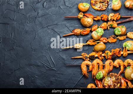 Köstliche gegrillte Meeresfrüchte Stockfoto