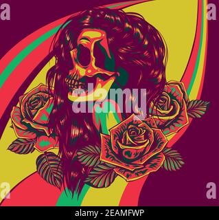 Frau Schädel mit Rosen Vektor Illustration Kunst Stock Vektor