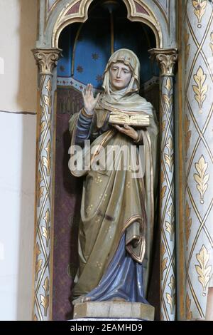 Saint Anne, Statue auf dem Altar des Unbefleckten Herzen Mariens in der Kirche der hl. Maximilian in Posavski Bregi, Kroatien Stockfoto