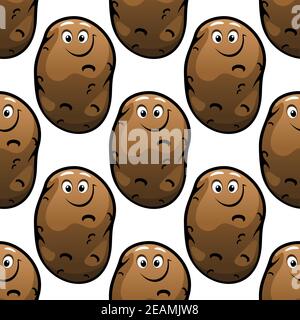 Nahtlose Muster der braunen lustige Comic-Farm frische Kartoffeln für Eine gesunde vegetarische Ernährung isoliert auf weißem Hintergrund Stock Vektor