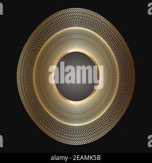 Goldener Rahmen mit Spitze Ornament im Kreis auf schwarzem Hintergrund. Art Deco. Luxus Gold rund Mandala, Handzeichnen Design. Ethno-Motiv. Abstrakter Vektor Stock Vektor