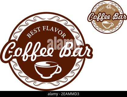 Schilder an der Kaffeebar mit der Aufschrift „Best Flavor Coffee Bar“ in Beige und braune Farben für Café und Restaurant-Design geeignet Isoliert auf weißem Hintergrund Stock Vektor