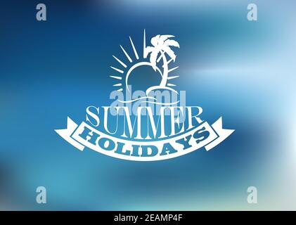 Sommerurlaub Poster Design mit einer Sonne, Palmen, Banner, Text und Band Banner für Reise-und Tourismus-Design Stock Vektor