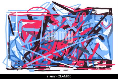 Abstrakte Graffiti Malerei. Moderne abstrakte Illustration. Farbe mit Rot, Blau und Schwarz Zeitgenössische Kunst für Print und Poster Stockfoto