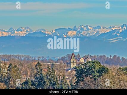 Alpenpanorama Hagnau am Bodensee Stockfoto