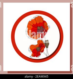 Mai 9. Banner für den Tag des Sieges. Symbolischer roter Mohn auf weißem Hintergrund. Vektorgrafik. „Victory Day“-Poster. Mohnblume Symbol der Erinnerung. Welt Stock Vektor