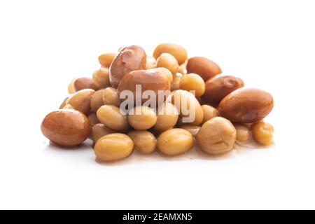 Mischung aus Hülsenfrüchten und Kichererbsen in Sauce. Stockfoto