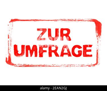 Roter Schablonenrahmen mit Grunge-Text in deutscher Sprache: To Survey Stockfoto