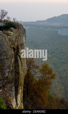 Die Berge und die Wälder Krim. Die Nadelbäume und die Laubbäume auf den Hügeln der Berge und der Felsen Stockfoto