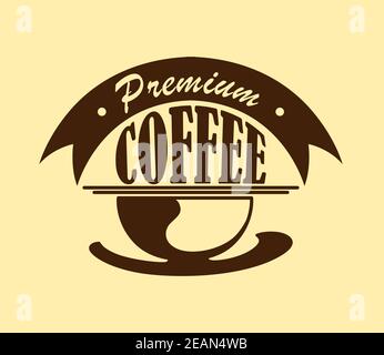 Kaffeeposter oder Symbol mit Text – Premium Kaffee - isoliert auf gelbem Hintergrund . Geeignet für Kochen, Gastronomie, Café-Logo und Restaurant Stock Vektor