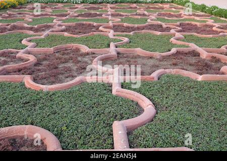 Angoori Bagh oder Garten der Trauben in Agra Fort. Es ist ein symmetrischer Garten in der Nähe von Dewan-e-Khaas. Es war ein privater Garten für Mughal Damen. UNESCO-Weltkulturerbe in Agra. Uttar Pradesh, Indien. Stockfoto