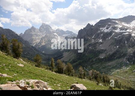 Grand Teton National Park vom Paintbrush Divide Trail aus gesehen Stockfoto