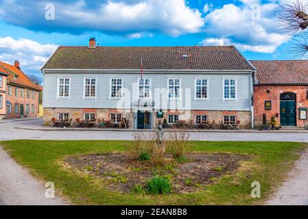 Typische Holzhäuser in der Altstadt von Fredrikstad in Norwegen Stockfoto