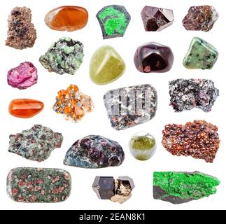 Sammlung von verschiedenen Granat mineralischen Edelsteinen Stockfoto
