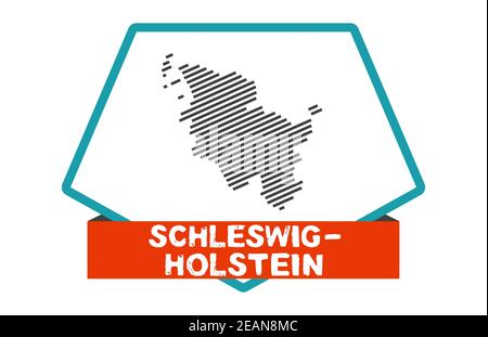 Schleswig-Holstein Karte auf blau-rotem Knopf Stockfoto