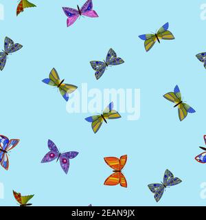 Abstrakte bunte Doodle Schmetterlinge nahtlose Muster Stockfoto