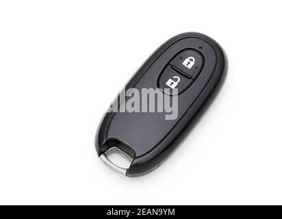 Auto Fahrzeug modernen schwarzen Schlüssel Fernbedienung haben Front-Taste und zurück, isoliert auf weißem Hintergrund Stockfoto