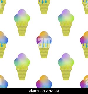 Süßes gefärbtes Eis-Symbol auf weißem Hintergrund isoliert. Nahtloses Muster Stockfoto