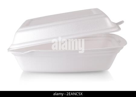 Weißer Papier-Essteller mit Deckel isoliert auf weißem Hintergrund Stockfoto