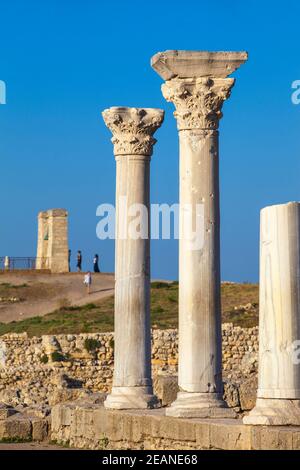 Die altertümliche Stadt Chersoness, die Ruinen des altertümlichen Theaters, Sewastopol, Krim, Ukraine, Europa Stockfoto