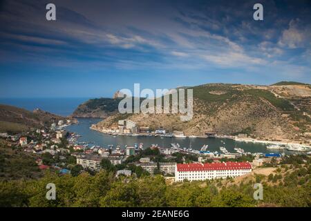 Blick auf Balaklava Bucht, Balaaklava, Krim, Ukraine, Europa Stockfoto