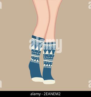 Stricksocken im Vintage-Stil. Winterdesign für den Urlaub. Vorlage für Weihnachtskarte. Frohes neues Jahr Symbol. Vektordesign-Vorlage. Vektorhintergrund. Dekoratives Symbol. Herbsthintergrund. Stockfoto