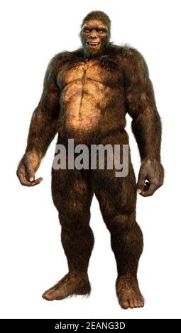 3D Darstellung von Sasquatch auf Weiß Stockfoto