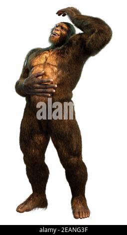 3D Darstellung von Sasquatch auf Weiß Stockfoto