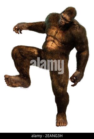 3D Darstellung von Sasquatch auf Weiß Stockfoto