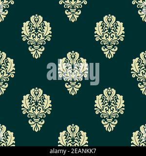 Beige und dunkelgrün floralen nahtlose Muster Hintergrund in Damast Stil mit Arabesken Elementen für Tapeten oder Stoffdesign Stock Vektor
